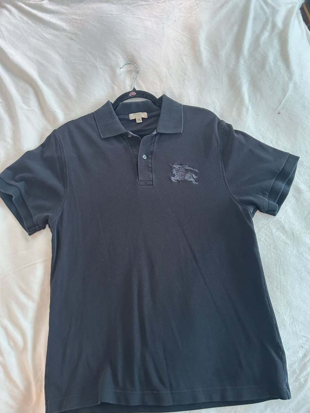 Burberry London Polo Shirt Size XL Black Slim Fit Logo Embroidery